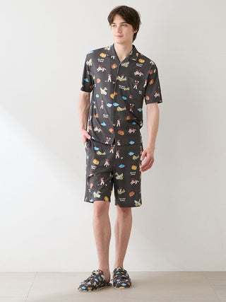 [Hirano Toshiyuki] Men's Cool Rayon Plane Dog Printed Shirt - view 3