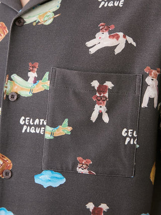 [Hirano Toshiyuki] Men's Cool Rayon Plane Dog Printed Shirt - view 12