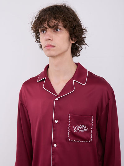 Mens Piping Satin Long Sleeve Sleep Shirt gelato pique