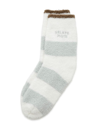 Powder Trim Soft Fleece Lounge Socks with Stripes in Mint, Cozy Loungewear Socks at Gelato Pique USA.