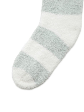 Powder Trim Soft Fleece Lounge Socks with Stripes in Mint, Cozy Loungewear Socks at Gelato Pique USA.