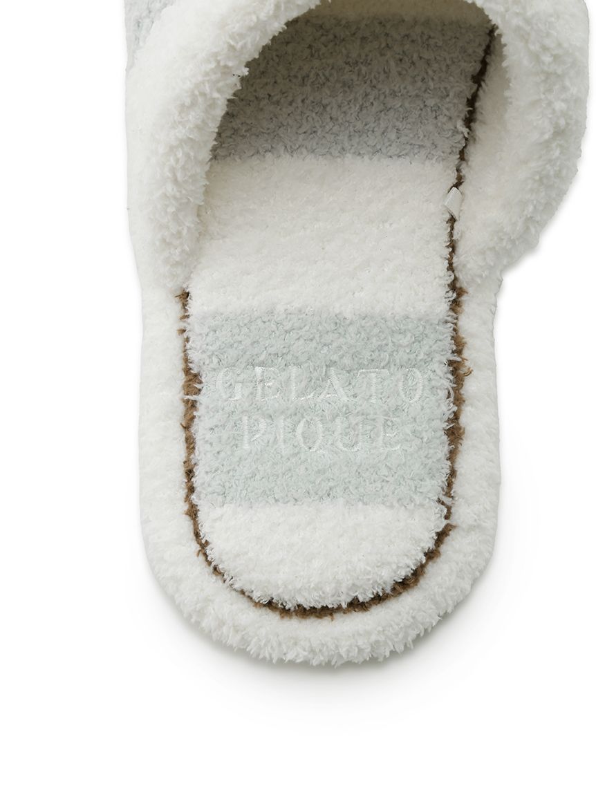 Powder Trim Plush Striped House Slippers in Mint, Men's Lounge Room Slippers, Bedroom Slippers, Indoor Slippers at Gelato Pique USA.