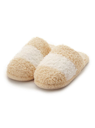 Men's Gelato Border House Slippers in beige with fluffy texture and stripe design, perfect for cozy comfort and stylish home wear.