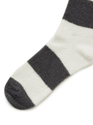 Gelato Pique USA Smoothie 2-Border Fuzzy Socks in black and white stripes, premium loungewear and sleepwear, cozy and ultra-soft texture.