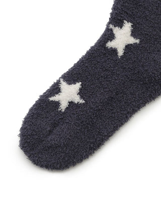 Navy Powder Star Jacquard MEN'S Fuzzy Socks by Gelato Pique USA, premium loungewear and sleepwear, super soft and fluffy.