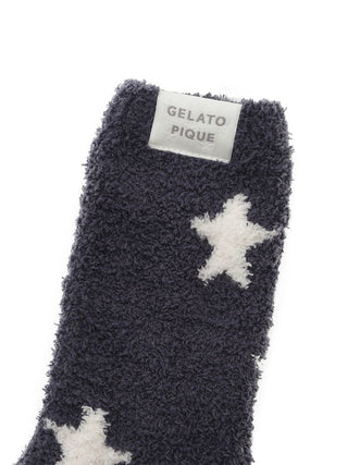 Navy blue Powder Star Jacquard MEN'S Fuzzy Socks by Gelato Pique USA, premium loungewear and sleepwear with star pattern.