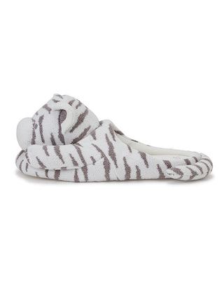 Men's white tiger house slipper with plush design and ultra-soft fabric for cozy comfort at home.