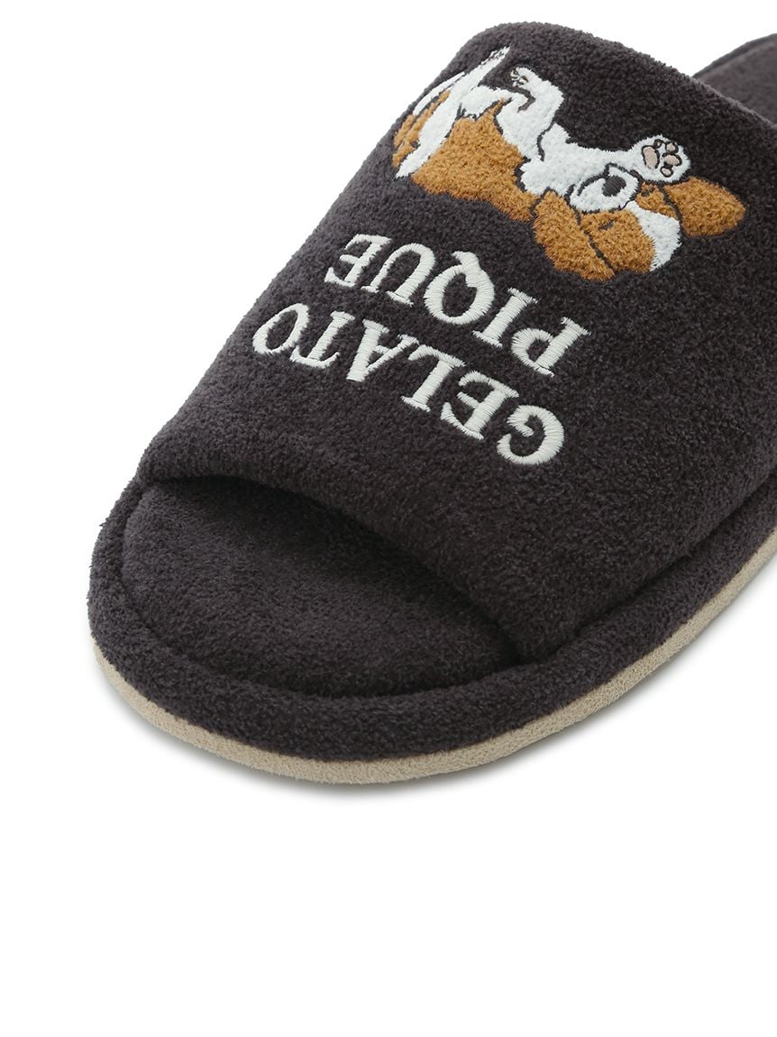 [Mens] Airy Moco Dog Appliqué Room Slippers