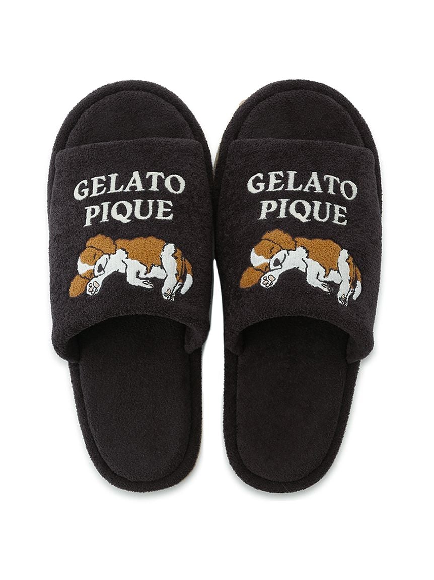 [Mens] Airy Moco Dog Appliqué Room Slippers