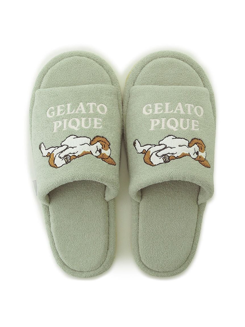 [Mens] Airy Moco Dog Appliqué Room Slippers