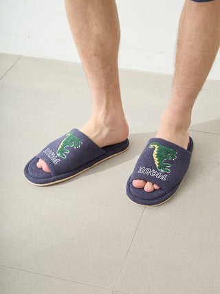 Men's Airy Moco Sleeping Dinosaur Printed Room Shoes