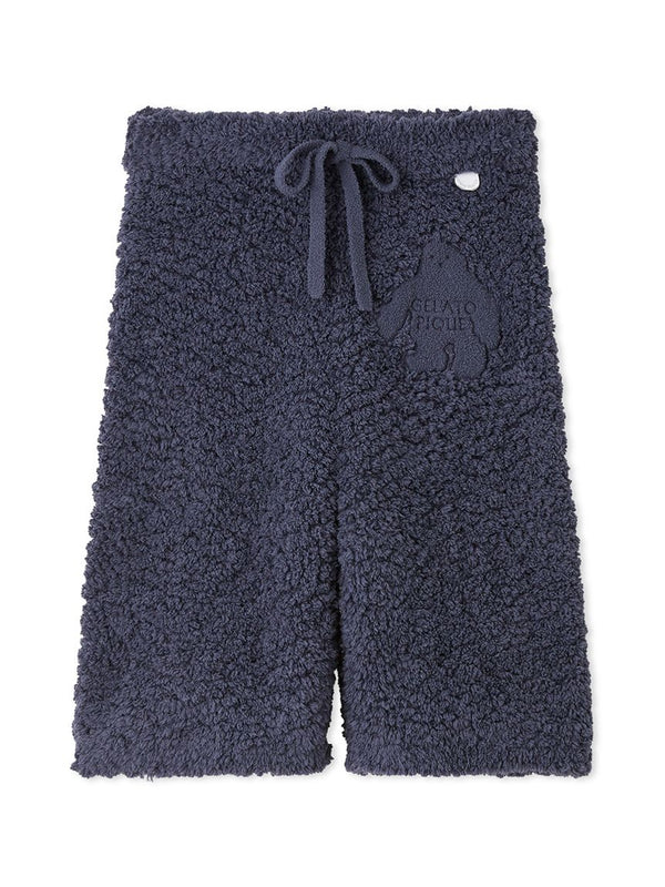 Cozy navy blue PIQUE MONSTER men's lounge shorts with playful bear design, ideal for at-home relaxation by Gel