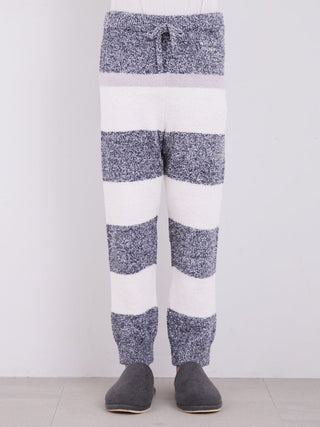 Men's powder melange striped fuzzy pajama pants in grey and white, cozy and warm for lounging.