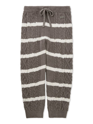 Men's Baby Moco Aran Striped Cable Knit Pajama Pants with cozy and elegant design in plush fabric, featuring classic pattern.