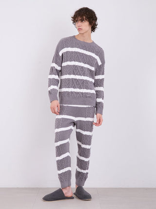 MENS Baby Moco Aran Striped Cable Knit Pajama Pants showcasing cozy elegance with a detailed striped pattern, perfect for warmth and style.