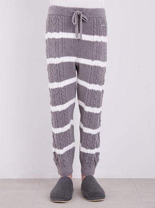 Men's Baby Moco Aran striped cable knit pajama pants showcasing cozy, elegant design with plush texture and warm, soft fabric.