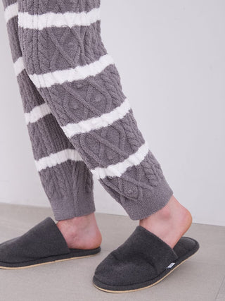 Men's Aran striped cable knit pajama pants in gray and white Baby Moco fabric, showcasing cozy and elegant design.