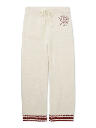 Men's feather pajama pants with holiday embroidery, soft and cozy fabric, perfect for festive lounging and relaxation at home.