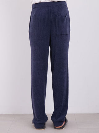 Back view of MEN's Hot Smoothie Rib Long Pants in navy, showing rib-knit texture and pocket detail, ideal for warmth and comfort.