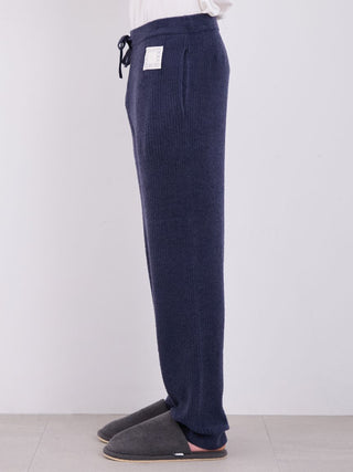 Men's Hot Smoothie Rib Long Pants in navy, side view showcasing rib-knit fabric and relaxed fit with drawstring waistband for ultimate comfort.