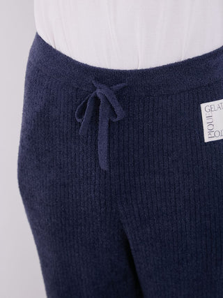 Close-up of men's Hot Smoothie Rib Long Pants by Gelato Pique, showcasing the textured knit and drawstring waistband.