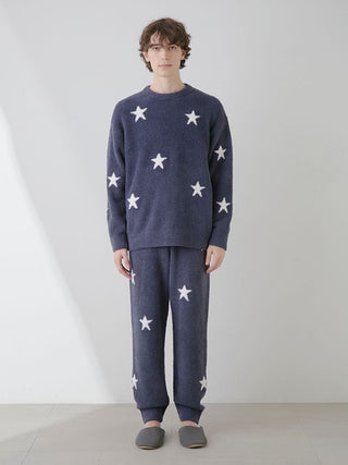 Gelato Pique USA Powder Star Jacquard Lounge Pants in navy blue, premium loungewear and sleepwear with cozy star pattern.