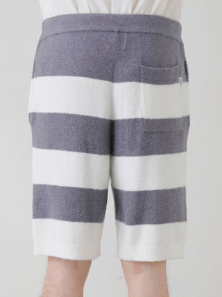 Gelato Pique USA grey and white Smoothie 2-Border Lounge Shorts, premium loungewear and sleepwear with hip pockets, men's style.