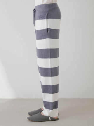 Side view of gray and white Gelato Pique USA Smoothie 2-Border Lounge Pants, premium loungewear and sleepwear for men.