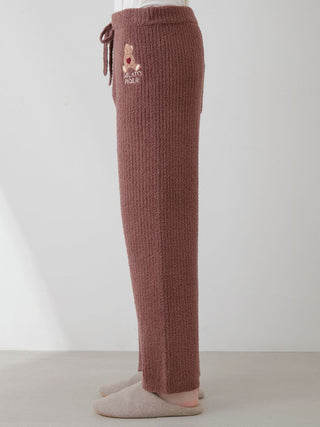 Cozy mauve ribbed lounge pants with bear motif by Gelato Pique USA, perfect for premium loungewear and sleepwear.