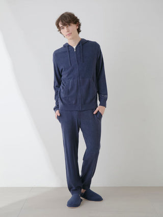 Cozy Premium Gelato Pique USA temperature-control navy lounge pants with smooth texture and logo embroidery, ideal for sleepwear.