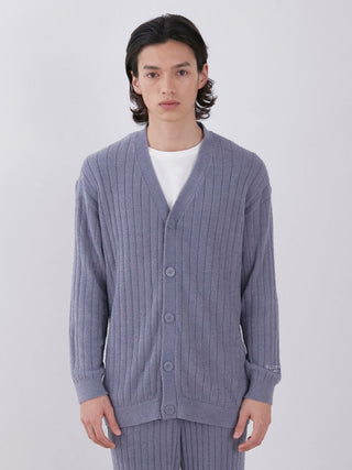 Temperature-Controlled Men's Ribbed Knit V Neck Cardigan in Blue, Comfy and Luxury Men's Loungewear Cardigan at Gelato Pique USA