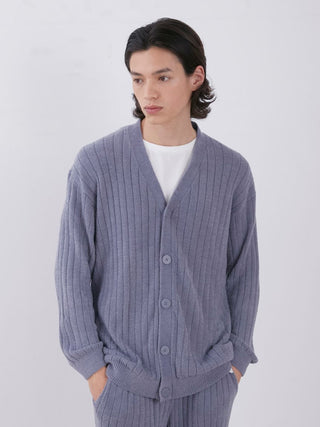 Temperature-Controlled Men's Ribbed Knit V Neck Cardigan in Blue, Comfy and Luxury Men's Loungewear Cardigan at Gelato Pique USA