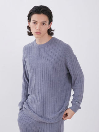Temperature Control Mens Rib Knit Sweater in Blue, Men's Pullover Sweaters at Gelato Pique USA