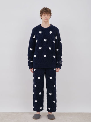 Heart Jacquard Long Sleeve Fuzzy Sweater in navy, Men's Pullover Sweaters at Gelato Pique USA.