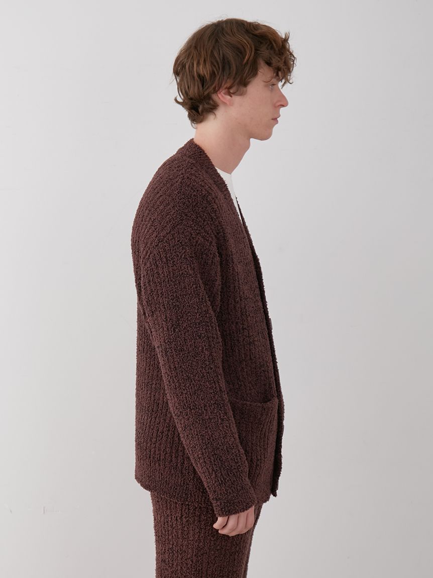 [Bitter] Baby Moco Melange Ribbed Button Up Cardigan in Dark Brown, Comfy and Luxury Men's Loungewear Cardigan at Gelato Pique USA.