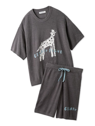 TOSHIYUKI HIRANO MENS Dog Jacquard Loungewear Set in CHARCOAL GRAY, Men's Loungewear Set at Gelato Pique USA.