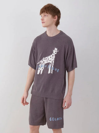 TOSHIYUKI HIRANO MENS Dog Jacquard Loungewear Set in CHARCOAL GRAY, Men's Loungewear Set at Gelato Pique USA.