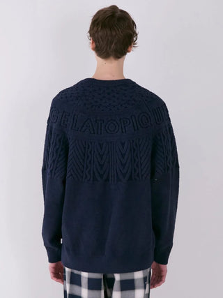 MENS Air Moco Aran Pullover Sweater in Navy, Men's Pullover Sweaters at Gelato Pique USA