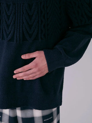 MENS Air Moco Aran Pullover Sweater in Navy, Men's Pullover Sweaters at Gelato Pique USA