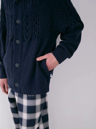 MENS Air Moco Aran Shawl Collar Cardigan in Navy, Comfy and Luxury Men's Loungewear Cardigan at Gelato Pique USA