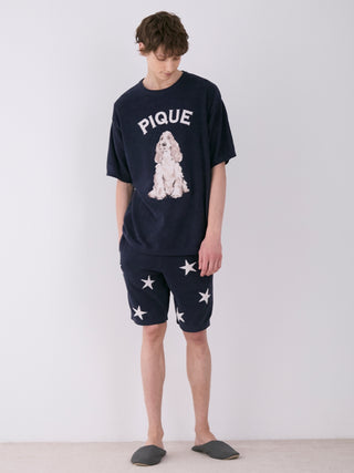 MEN'S Air Moco Dog Jacquard Knit Shirt in NAVY, Men's Loungewear Tops, T-shirt , Tank Top at Gelato Pique USA.