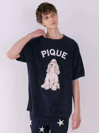 MEN'S Air Moco Dog Jacquard Knit Shirt in NAVY, Men's Loungewear Tops, T-shirt , Tank Top at Gelato Pique USA.