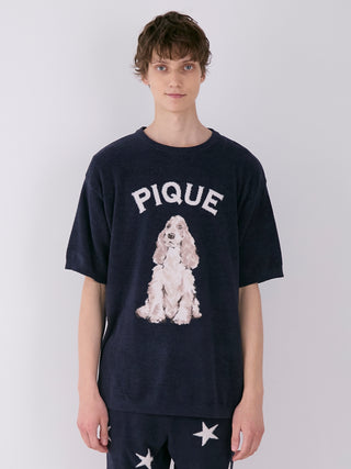 MEN'S Air Moco Dog Jacquard Knit Shirt in NAVY, Men's Loungewear Tops, T-shirt , Tank Top at Gelato Pique USA.