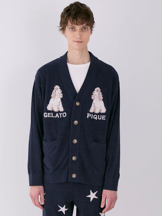 MEN'S Air Moco Dog Jacquard Button Up Cardigan in NAVY, Comfy and Luxury Men's Loungewear Cardigan at Gelato Pique USA.