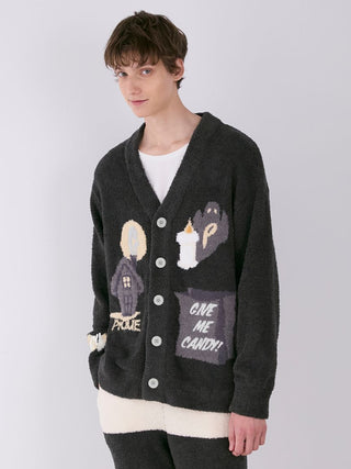 Baby Moko Halloween-Themed Button-Up Cardigan in Dark Gray, Comfy and Luxury Men's Loungewear Cardigan at Gelato Pique USA