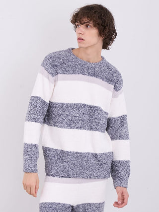 Powder Melange Border Fuzzy Pullover Sweater in Navy, Men's Pullover Sweaters at Gelato Pique USA