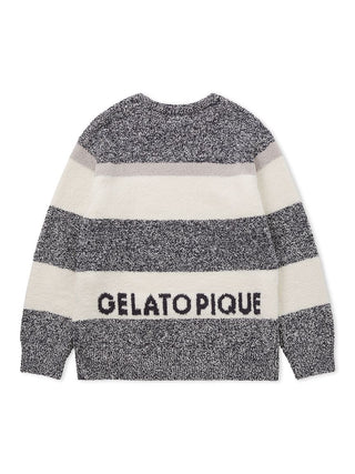 Men's powder melange fuzzy pullover sweater with border stripes and 'GELATO PIQUE' text, offering cozy sophistication and comfort.