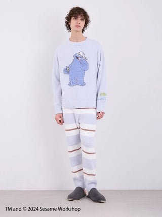 Men's Sesame Street pullover and lounge pants set in Baby Moco fabric, featuring Cookie Monster design.