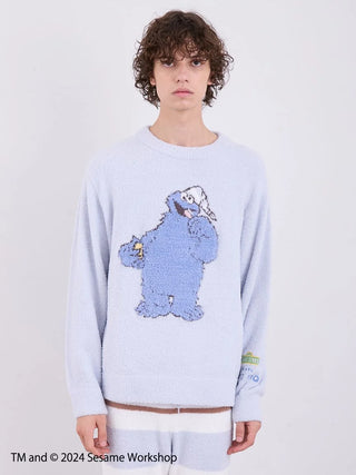 Men's Sesame Street Cookie Monster Motif Pullover Loungewear, soft Baby Moco fabric, part of the set with lounge pants.