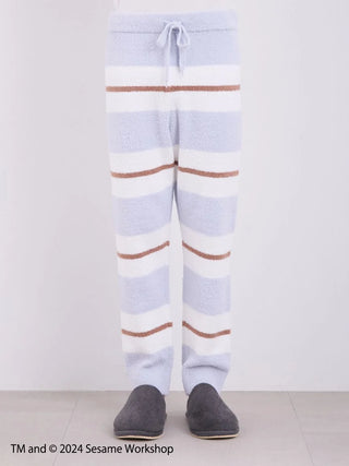 Men's Sesame Street lounge pants in soft Baby Moco fabric, featuring a striped design with pastel colors.